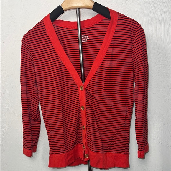 J. Crew Sweaters - J. Crew Red and Black Striped Cardigan